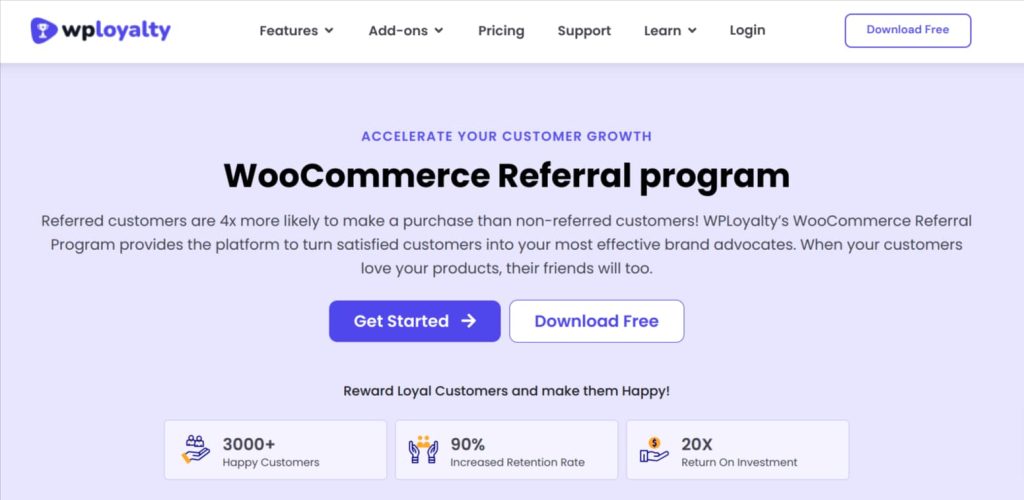 WooCommerce referral program feature page of WPLoyalty