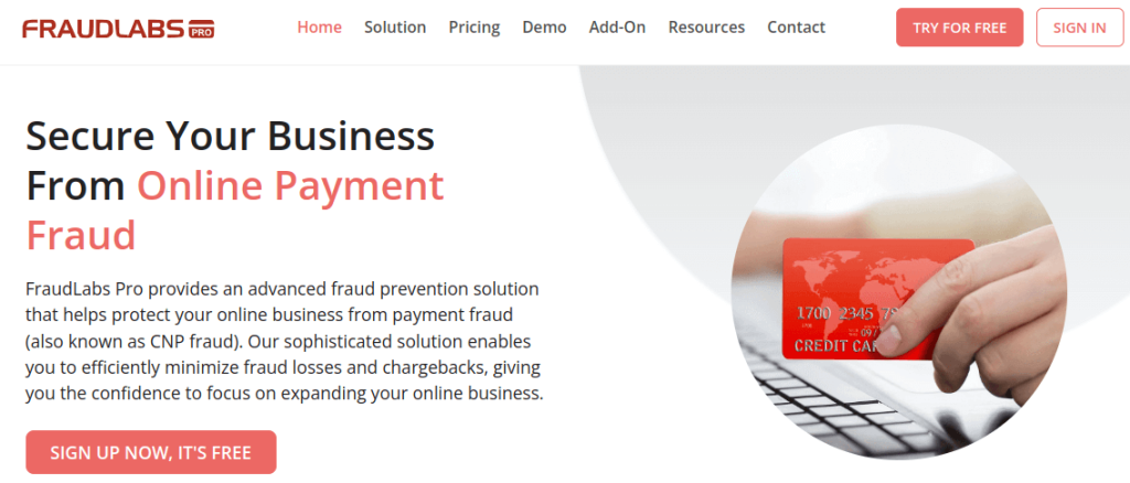 Homepage of FraudLabs Pro