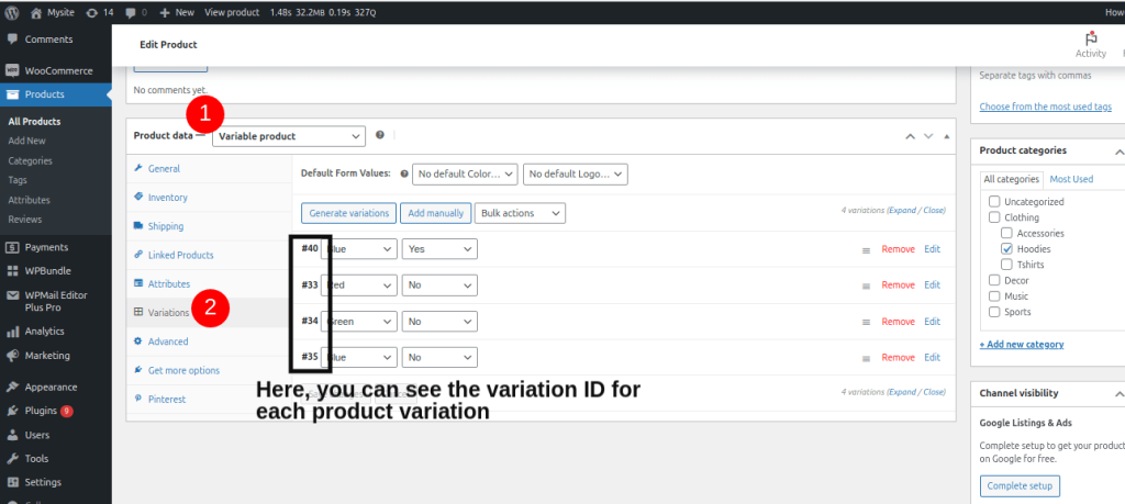 WooCommerce Variable Product ID